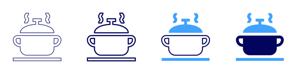 Stainless steel pot icon in 4 different styles. Thin Line, Line, Bold, and Bold Line. Duotone style. Editable stroke