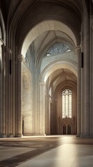 Obraz premium Sunlit cathedral nave interior