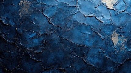 Naklejka premium Dark Blue Abstract Textured Painting with Gold Accents.