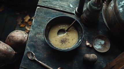 Bowl of creamy sweet potato soup with nutmeg - standard v2-x