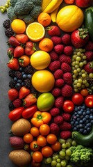 Vibrant Colorful Assortment of Fresh Fruits and Vegetables