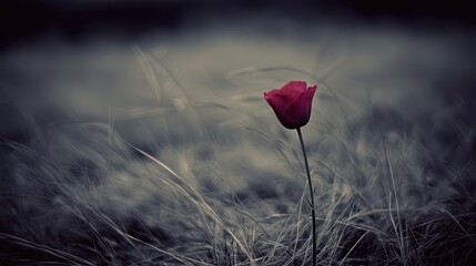 Fototapeta premium Solitary Poppy in a Desolate Field