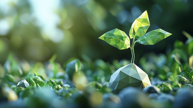 Low Poly Sprout Emerging From Geometric Soil