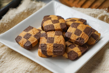 Biskut Dam (Checkered Cookies), a popular traditional cookies in Malaysia during celebration of Eid Mubarak (Hari Raya) 