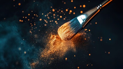Dynamic Shot of Brushes Scattering Vibrant Powders