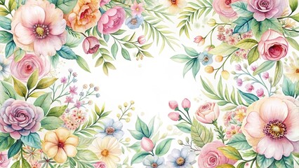Fototapeta premium Delicate watercolor flowers in a seamless floral pattern with blooming flowers and intricate leaves, creating a whimsical and romantic atmosphere , blooming flowers, watercolor