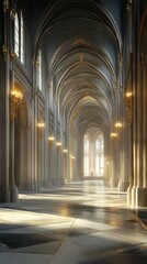 Fototapeta premium Sunlit cathedral hallway