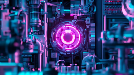 Obraz premium Abstract 3d Rendered Cyberpunk Background with Glowing Neon Pink and Blue Lights