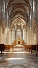 Fototapeta premium Sunlight streams into a grand church.