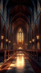 Sunlit sanctuary, church interior