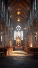 Fototapeta premium Tranquil church interior bathed in sunlight