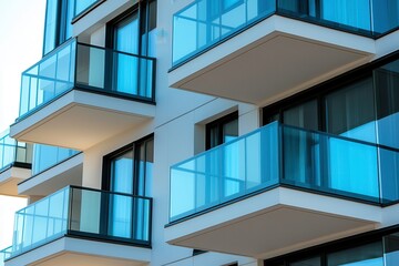 Modern House Exterior Showcasing Glass Balconies and Architectural Details in a New Urban Area. Generative AI