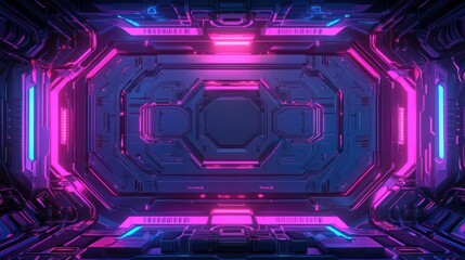 Obraz premium Futuristic purple pink neon spaceship corridor