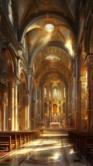 Fototapeta premium Sunlit grandeur of a cathedral nave