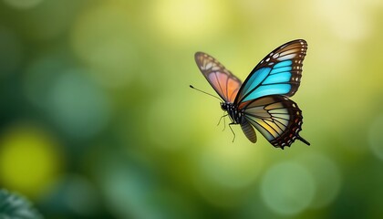 Obraz premium A Vibrant Butterfly in Flight Against A Lush Green Background