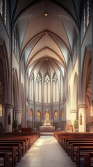 Fototapeta premium Sunlit church interior, serene space