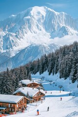 Fototapeta premium Large luxury ski resort in winter skiing season.