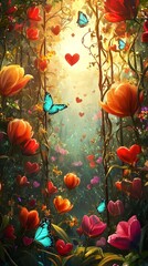 Enchanted Heart Garden A Magical Floral Pathway with Butterflies