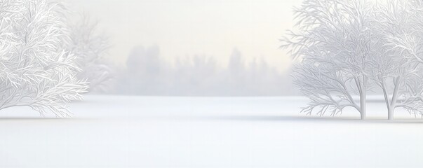 Fototapeta premium Serene Winter Landscape with Snow-Covered Trees and Hazy Background