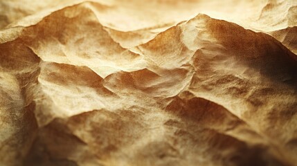Crumpled brown paper texture background, close-up, abstract landscape