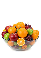 Vibrant Fruit Bowl Oranges Apples Grapes and More in a Glass Bowl