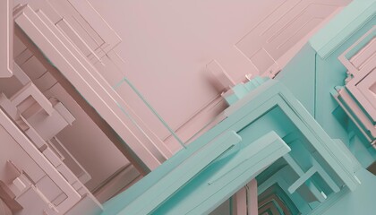 Vibrant Pastel Tech Backdrop Showcasing Intricate 3D Geometry A Futuristic Blend of Color and Modern Architecture in the Digital Age.