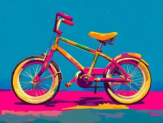 Fototapeta premium Playful Pop-Art-Inspired Children's Bicycle with Vibrant Contrasting Colors for Modern Decor