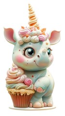 Cute rhino cupcake unicorn birthday dessert