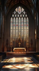 Fototapeta premium Sunlit sanctuary, stained glass glory
