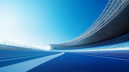 Modern Stadium Running Track Under Blue Sky