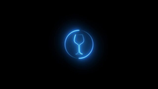 glowing neon line wine glass line Icon Animation.drink wine concept.neon alcohol drink Rum bottle and glass icon isolated on black background.