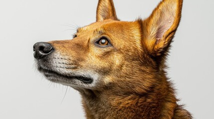 Curious dog looking up on white background, ideal for pet adoption campaigns