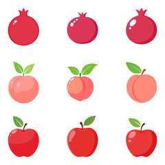 pomegranate, peach, apple looks delious with white background