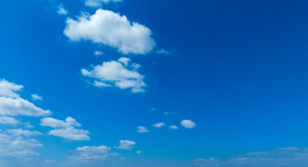 Panorama of cloud clear sky background for summer vacation concept at ocean and summer sea water with sunlight of beautiful cloudy	