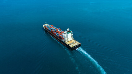 Aerial view of the freight shipping transport system cargo ship container. international...