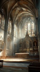 Fototapeta premium Sunlit Gothic church interior