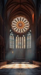 Sunlit Gothic church interior