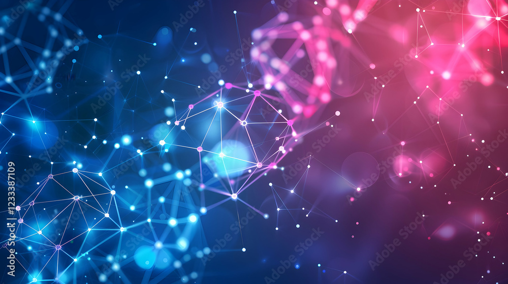 Poster abstract digital background with interconnected nodes and glowing elements.