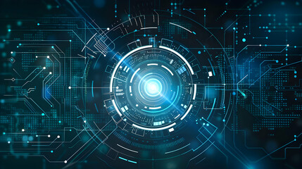 Obraz premium Abstract digital technology background with glowing elements and circuit patterns.