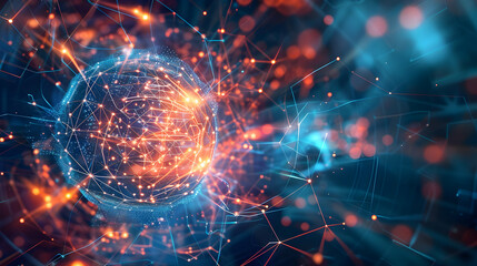 Fototapeta premium A vibrant digital representation of interconnected data points resembling a molecular structure.