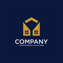 real estate logo design with house and building