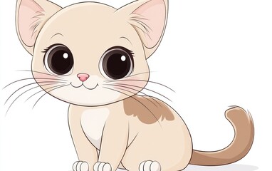 Obraz premium Cute kitten sitting, white background, pet illustration, children's book