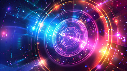 Fototapeta premium A vibrant, abstract digital design featuring swirling lights and circular patterns.