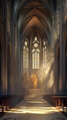 Fototapeta premium Sunlit Gothic Cathedral Interior