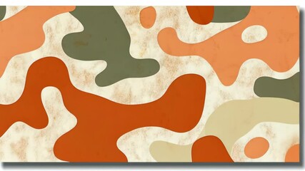 Colorful camouflage pattern showcasing a blend of orange, green, and beige hues in abstract shapes for design inspiration - Powered by Adobe