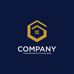 real estate logo design with house and building