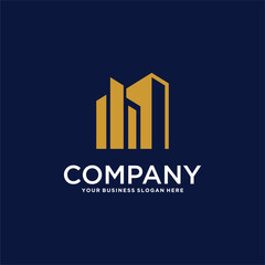 real estate logo design with house and building