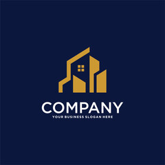 real estate logo design with house and building