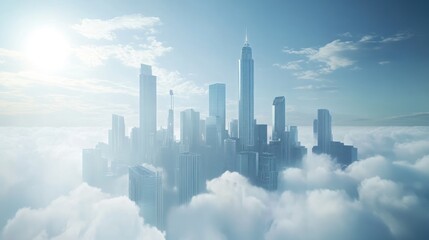 Fototapeta premium City in the Clouds: A Futuristic Metropolis Above the Heavens