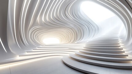Naklejka premium Abstract White Architectural Design With Staircase And Light